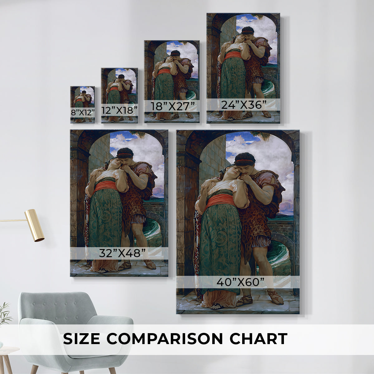 Size comparison chart for canvas art prints, showing multiple size options.