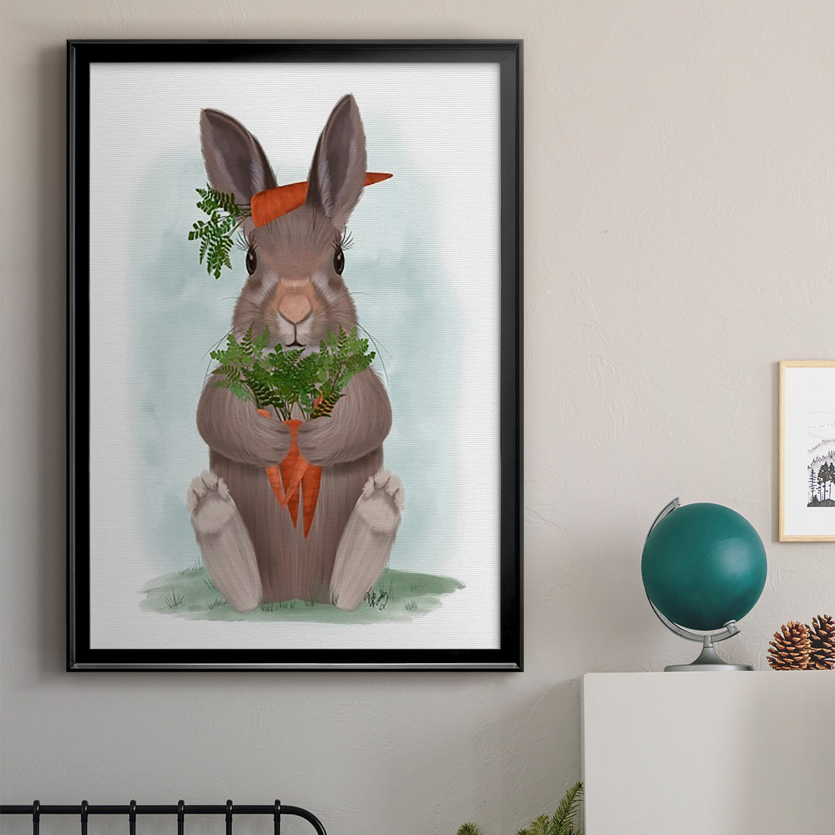 Rabbit Carrot Hug - Modern Framed Canvas Print