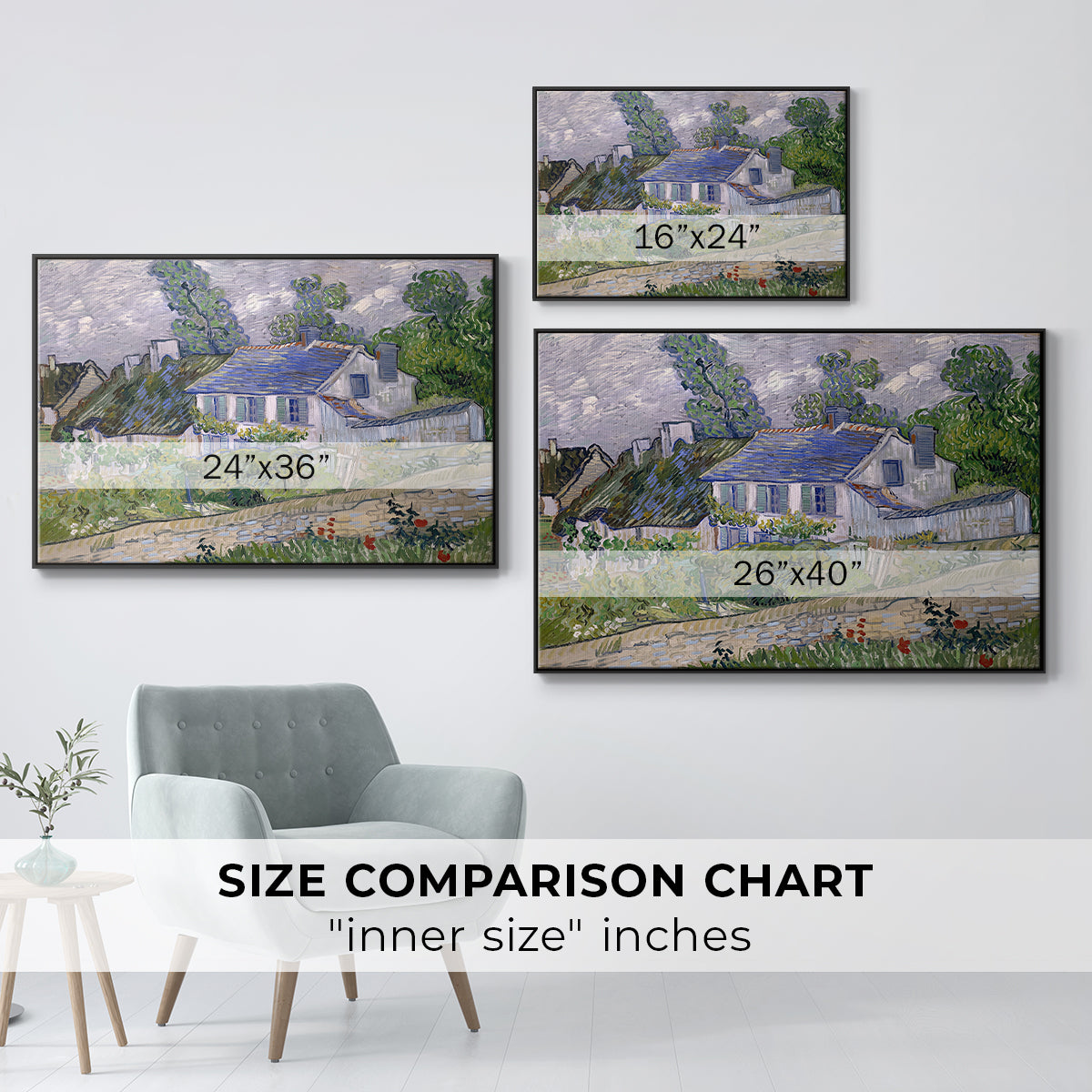 Houses in Auvers, 1890 - Floater Framed Canvas Print