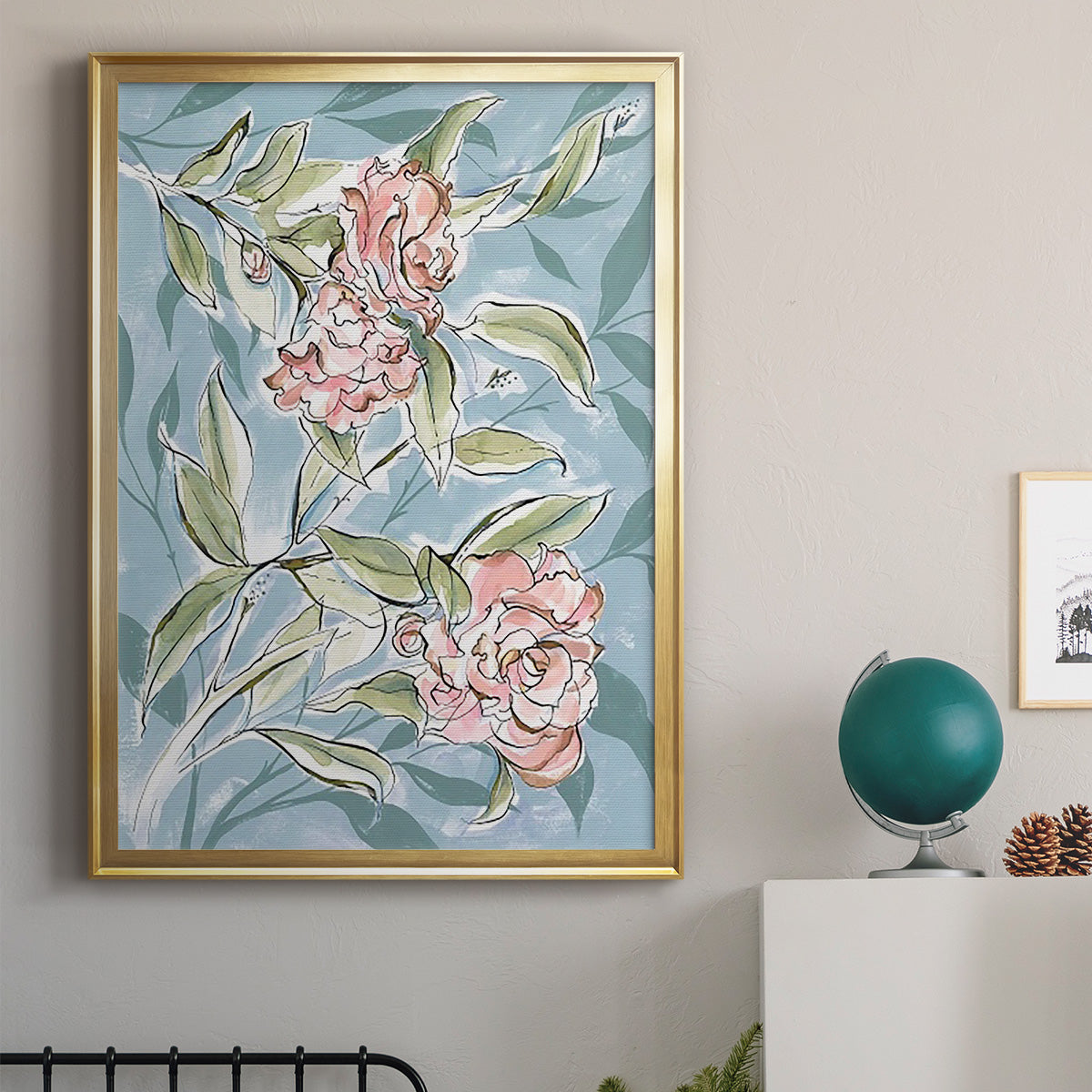 Faded Camellias I - Modern Framed Canvas Print