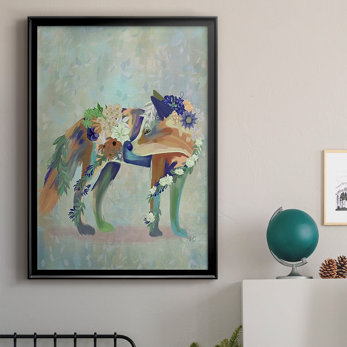 Fantastic Florals Fox, Standing - Modern Framed Canvas Print