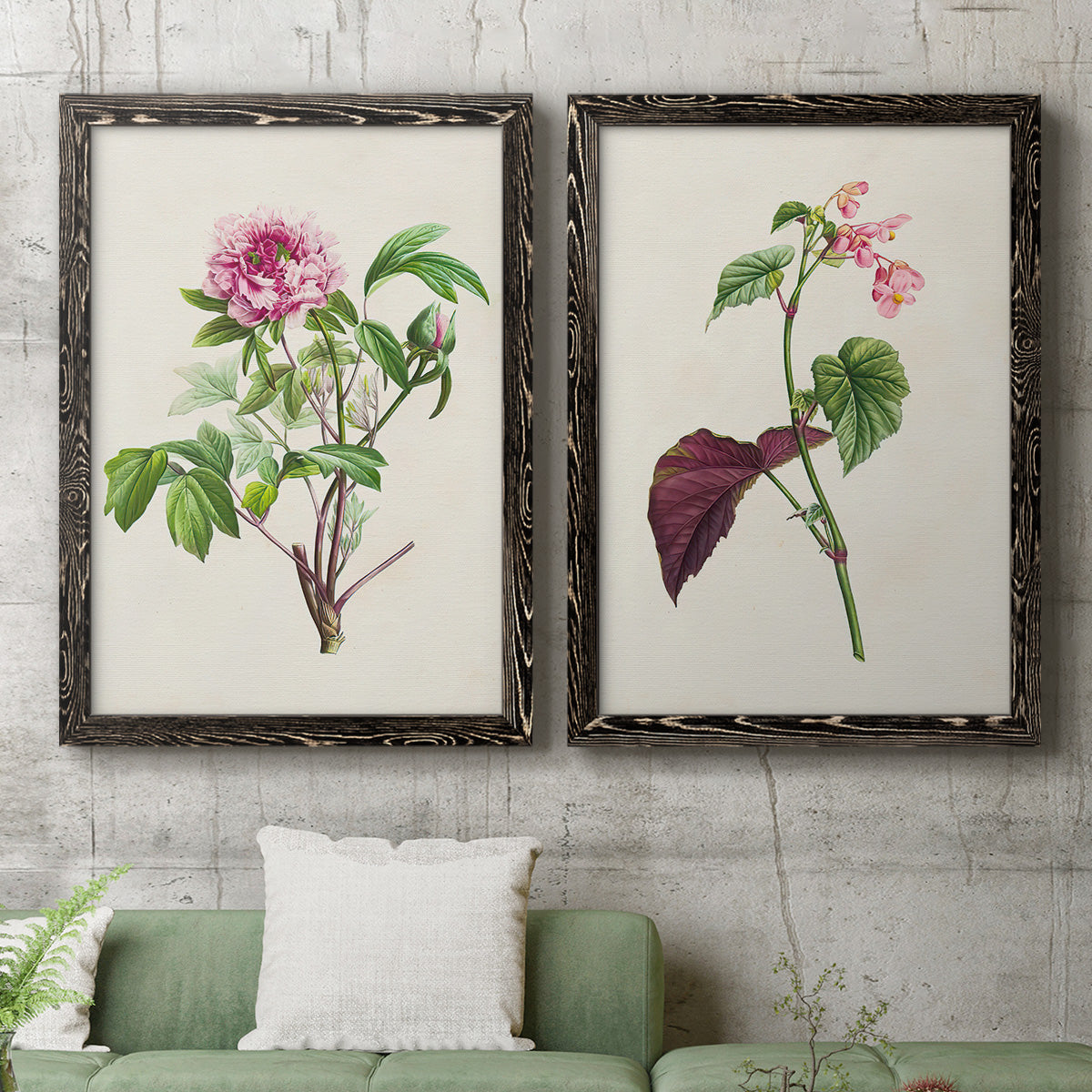 Pretty Pink Botanicals V - Premium Framed Canvas 2 Piece Set - Ready to Hang