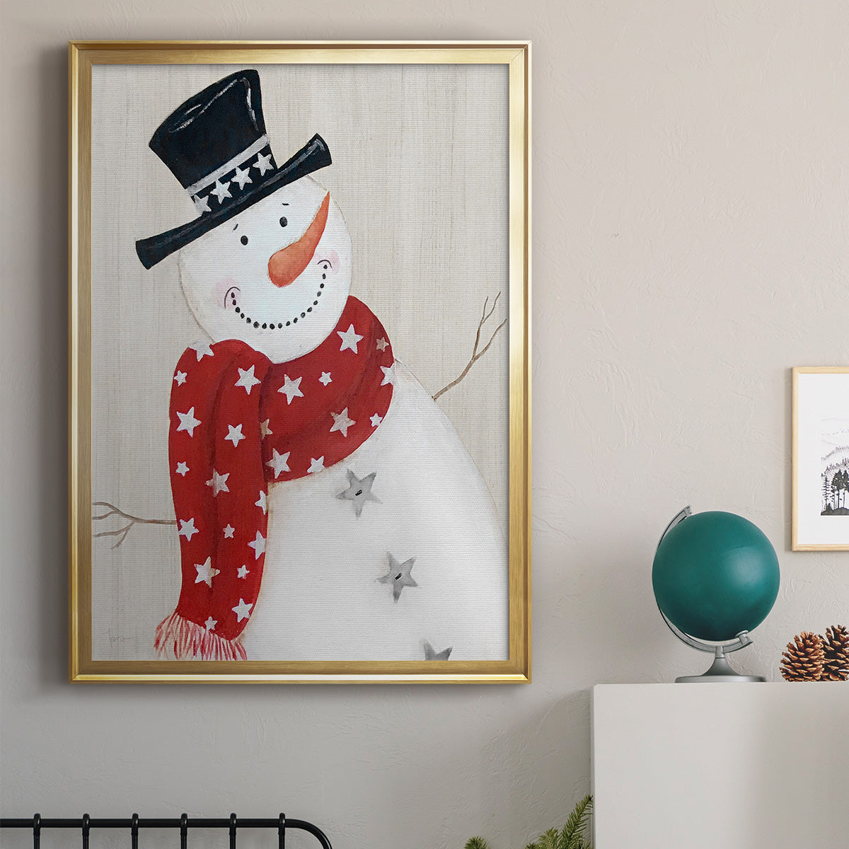 Festive Snowman I - Modern Framed Canvas Print