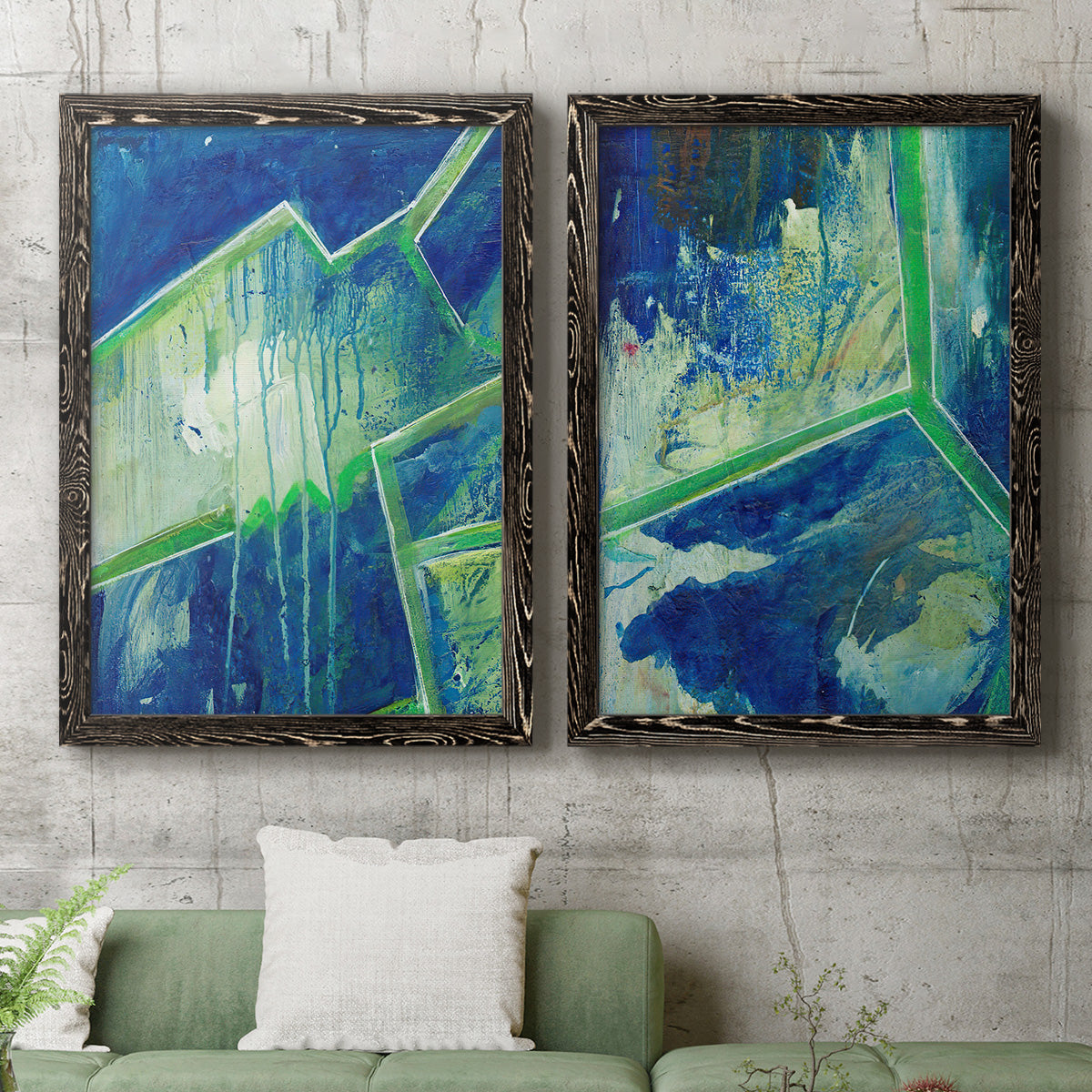 Geometric in Cool V - Premium Framed Canvas 2 Piece Set - Ready to Hang