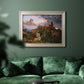 Romantic allegorical landscape painting by Jasper Francis Cropsey in an ornate champagne frame displayed in a dark-toned interior setting.