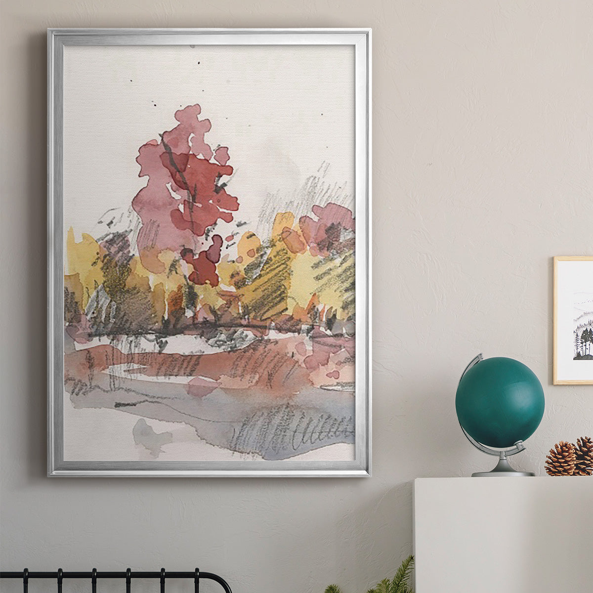 Watercolor Treeline Sketch I - Modern Framed Canvas Print