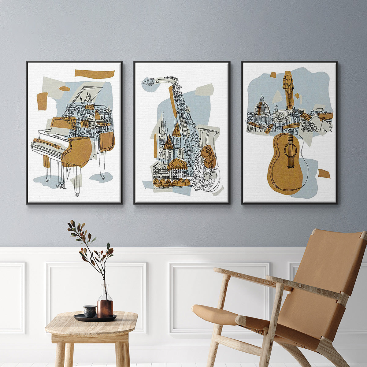 Rehearsal I - Framed Premium Gallery Wrapped Canvas L Frame 3 Piece Set - Ready to Hang