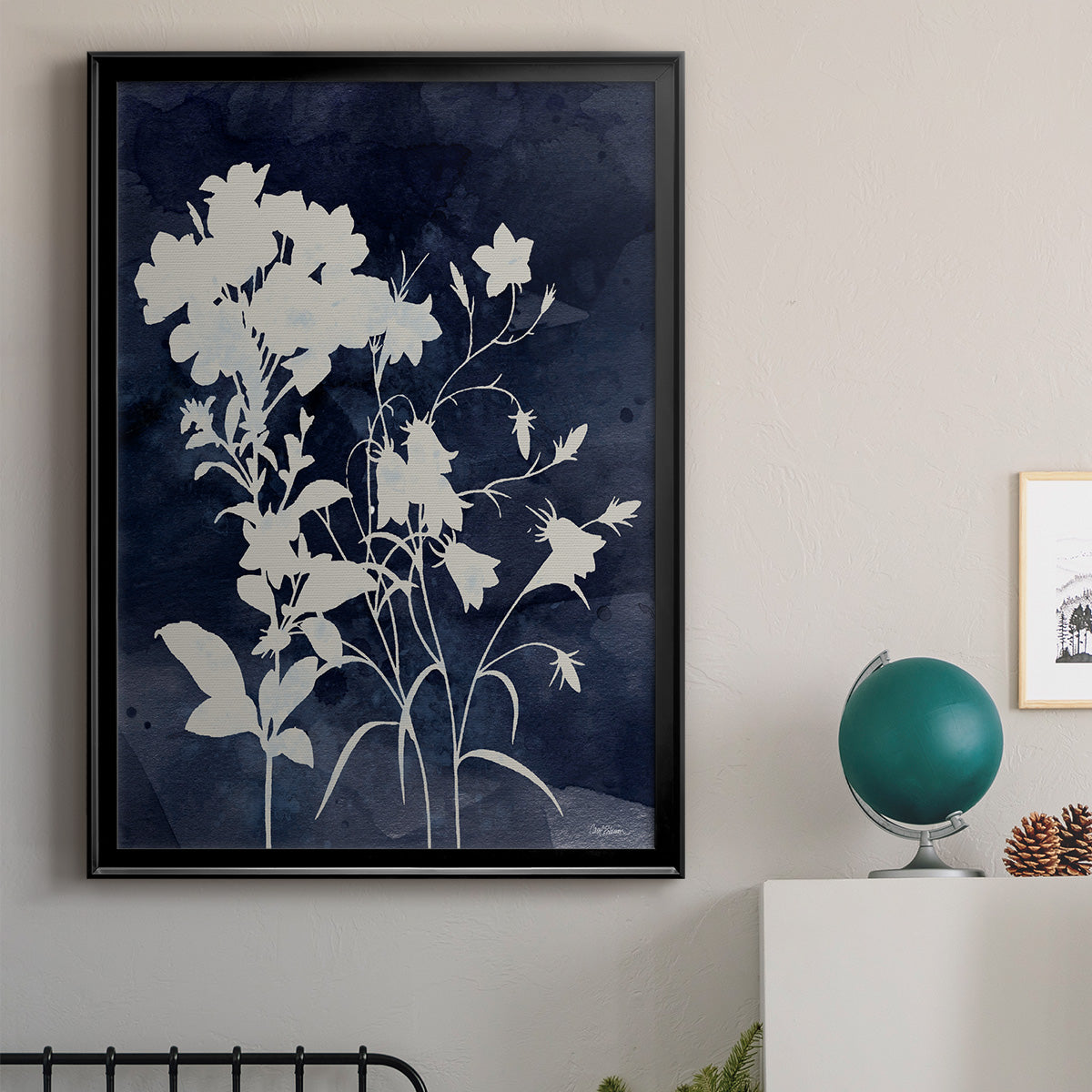 Indigo Botanical II Revisited - Modern Framed Canvas Print