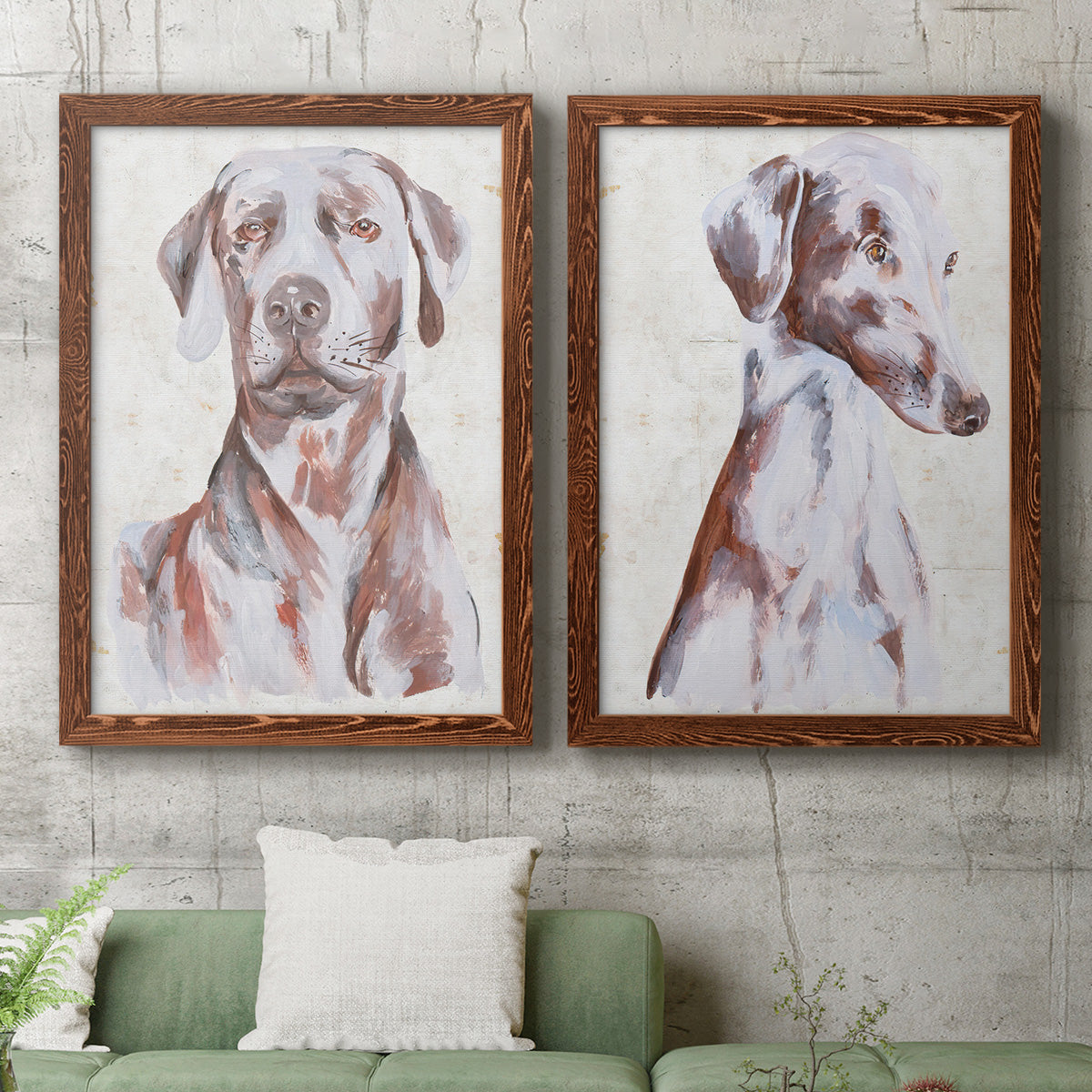 Sitting Dog I - Premium Framed Canvas 2 Piece Set - Ready to Hang