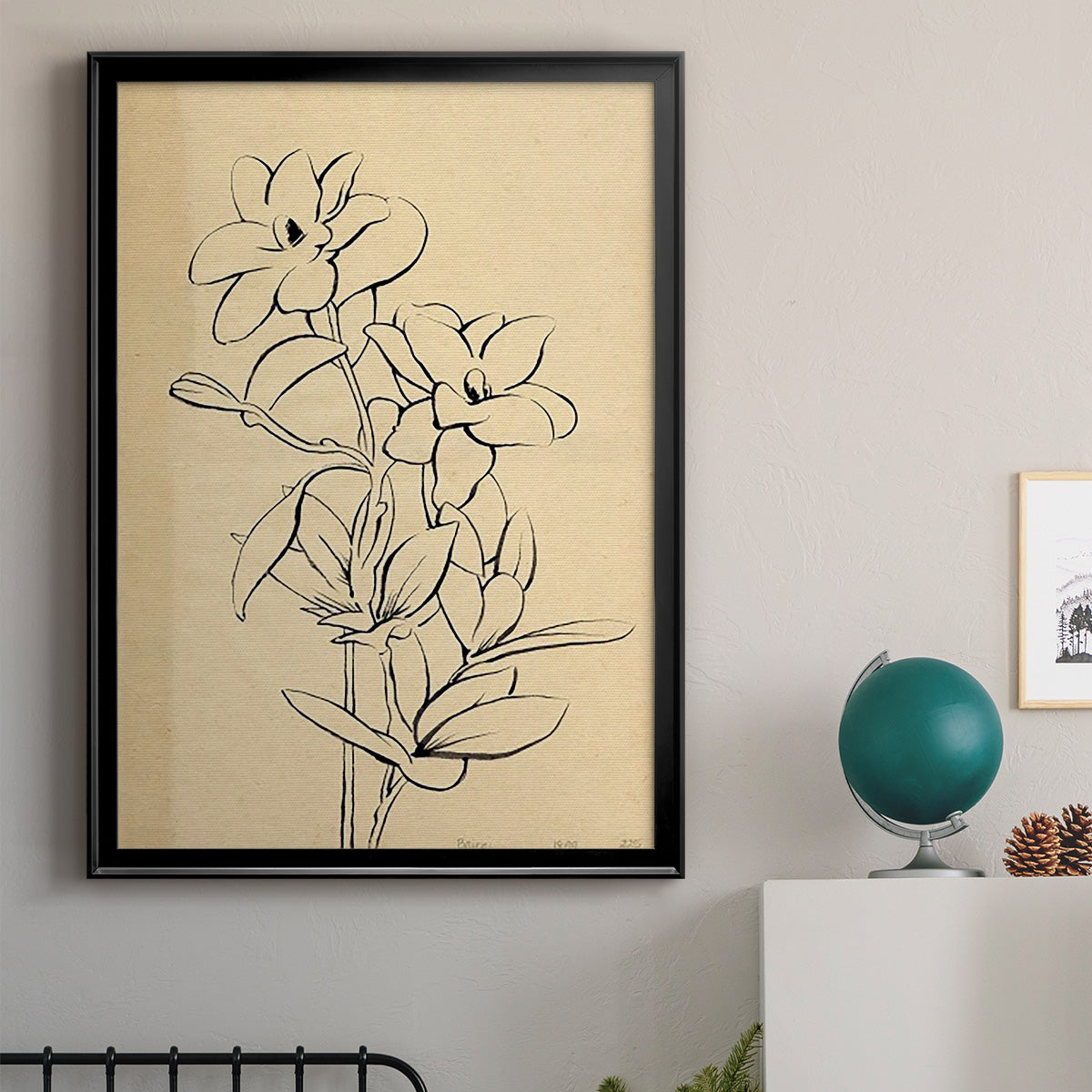 Magnolia Sketch I - Modern Framed Canvas Print