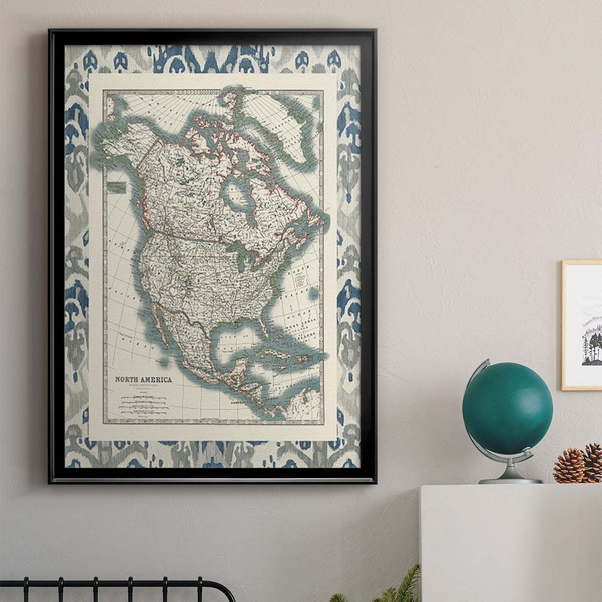 Bordered Map of North America - Modern Framed Canvas Print