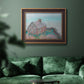 Impressionist coastal building landscape by Claude Monet in an ornate bronzed mahogany wood frame displayed in a dark-toned interior setting.