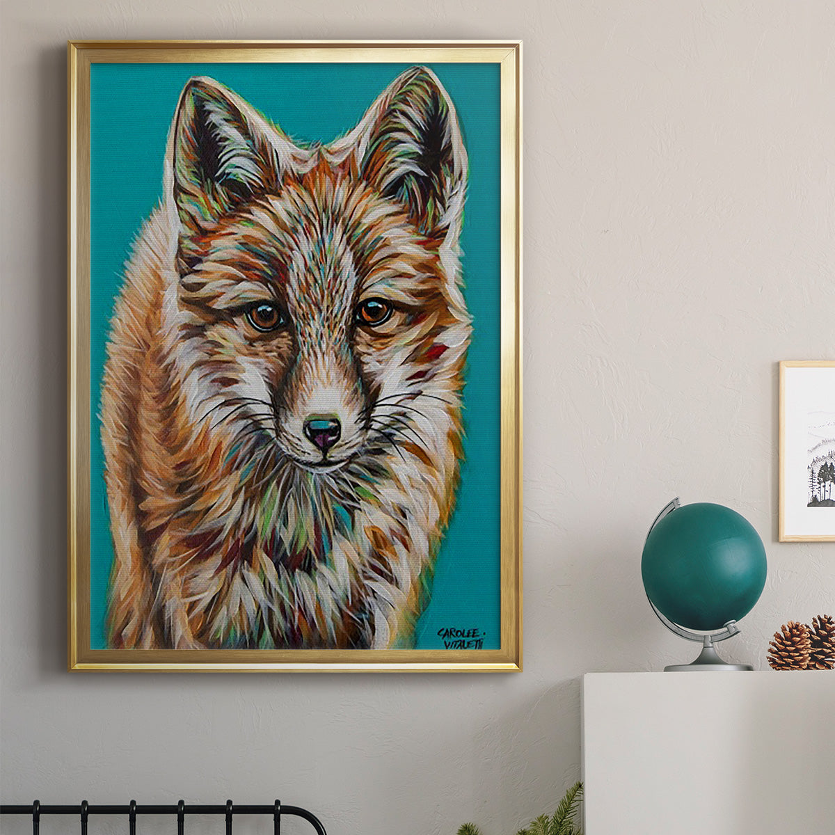 Teal Fox - Modern Framed Canvas Print