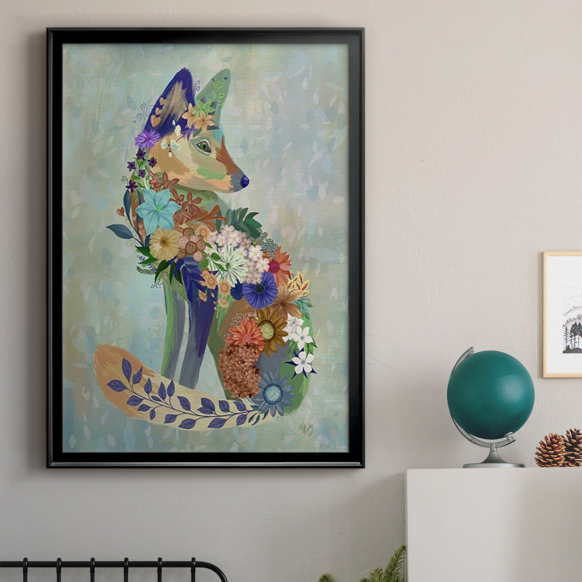 Fantastic Florals Fox, Sitting - Modern Framed Canvas Print