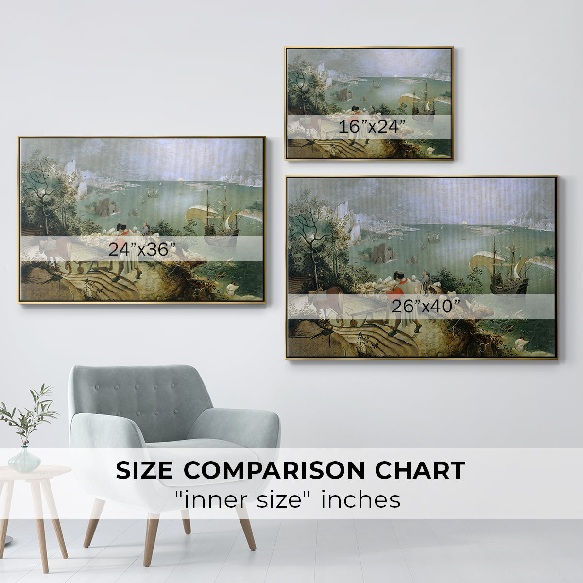 Landscape with the Fall of Icarus, c. 1560 - Floater Framed Canvas Print