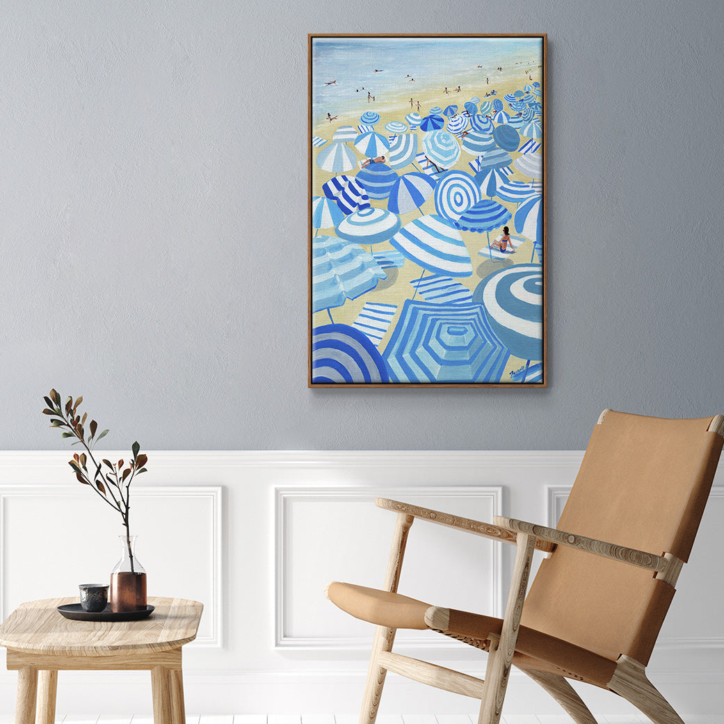 Sky Blue Beach - Framed Premium Gallery Wrapped Canvas L Frame - Ready to Hang