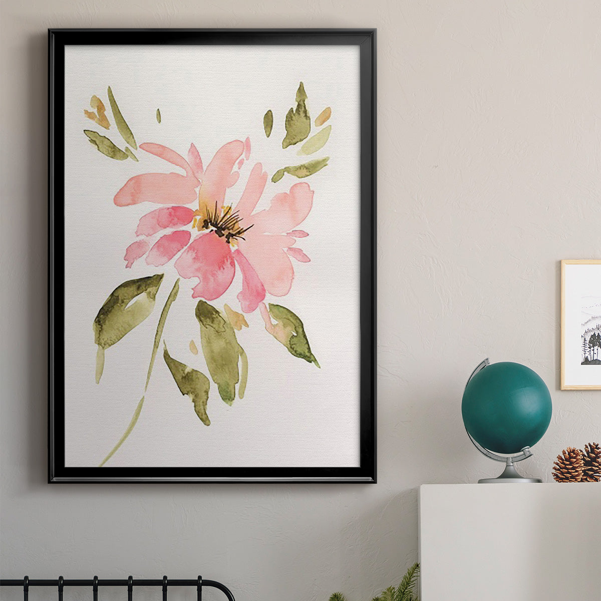 One Pink Bloom I - Modern Framed Canvas Print