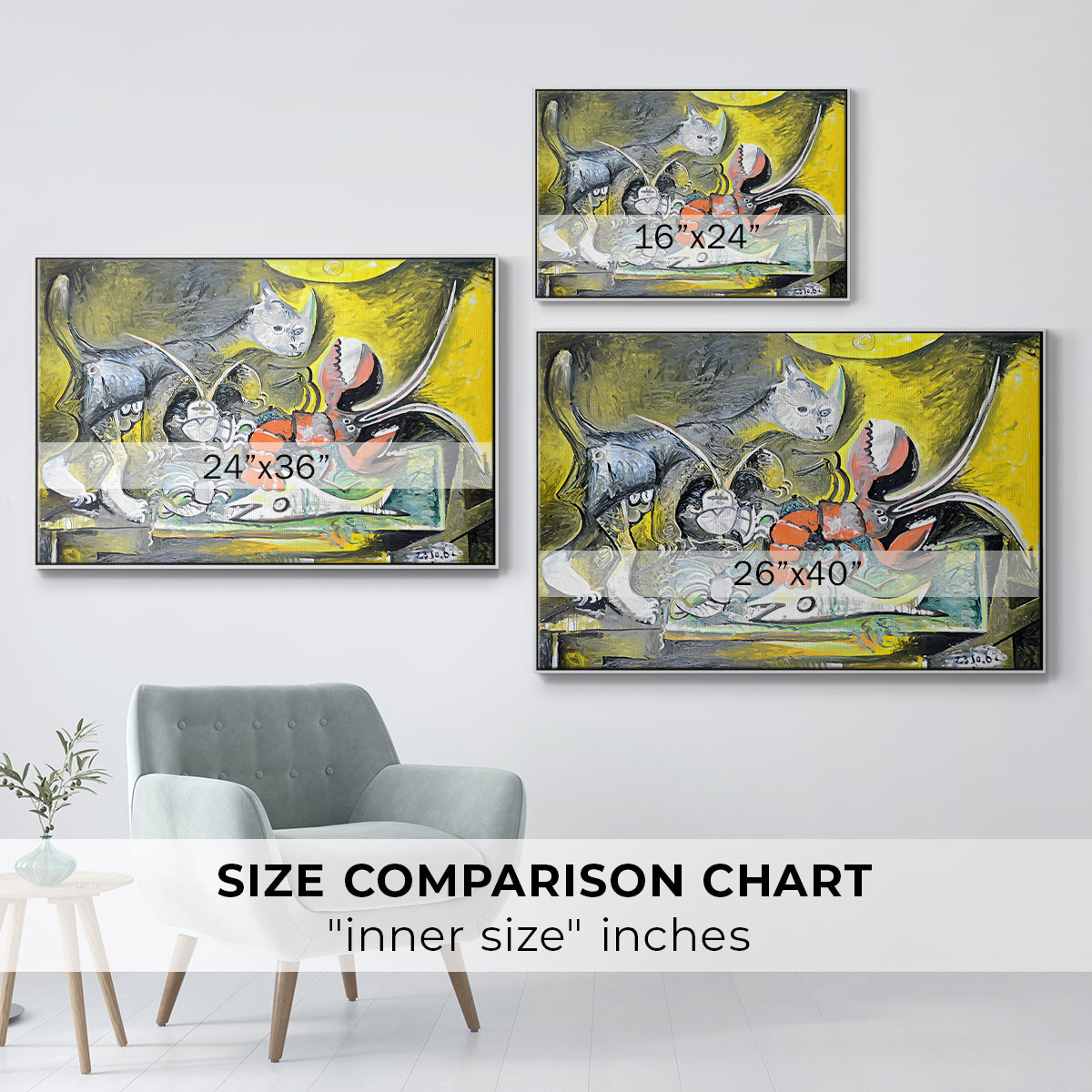 Still Life with Cat and Lobster, 1962 - Floater Framed Canvas Print