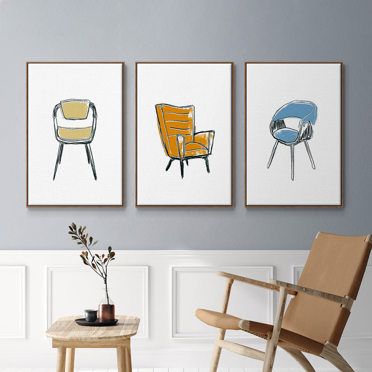 Take a Seat I - Framed Premium Gallery Wrapped Canvas L Frame 3 Piece Set - Ready to Hang