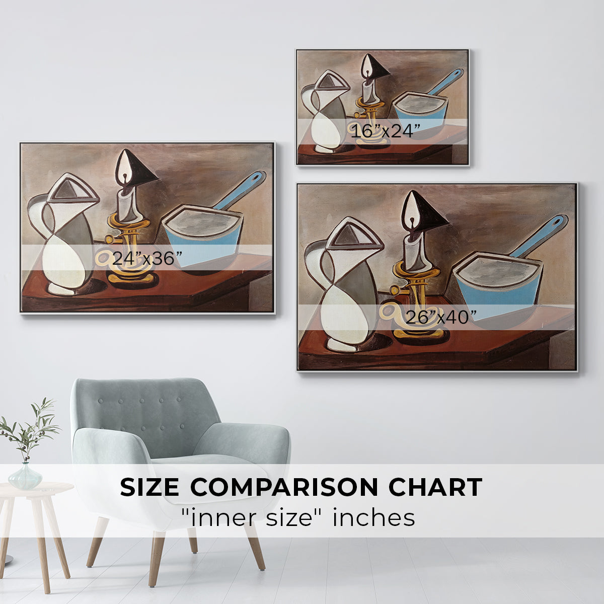 Jug, Candle, and Enamel Pan, 1950 - Floater Framed Canvas Print