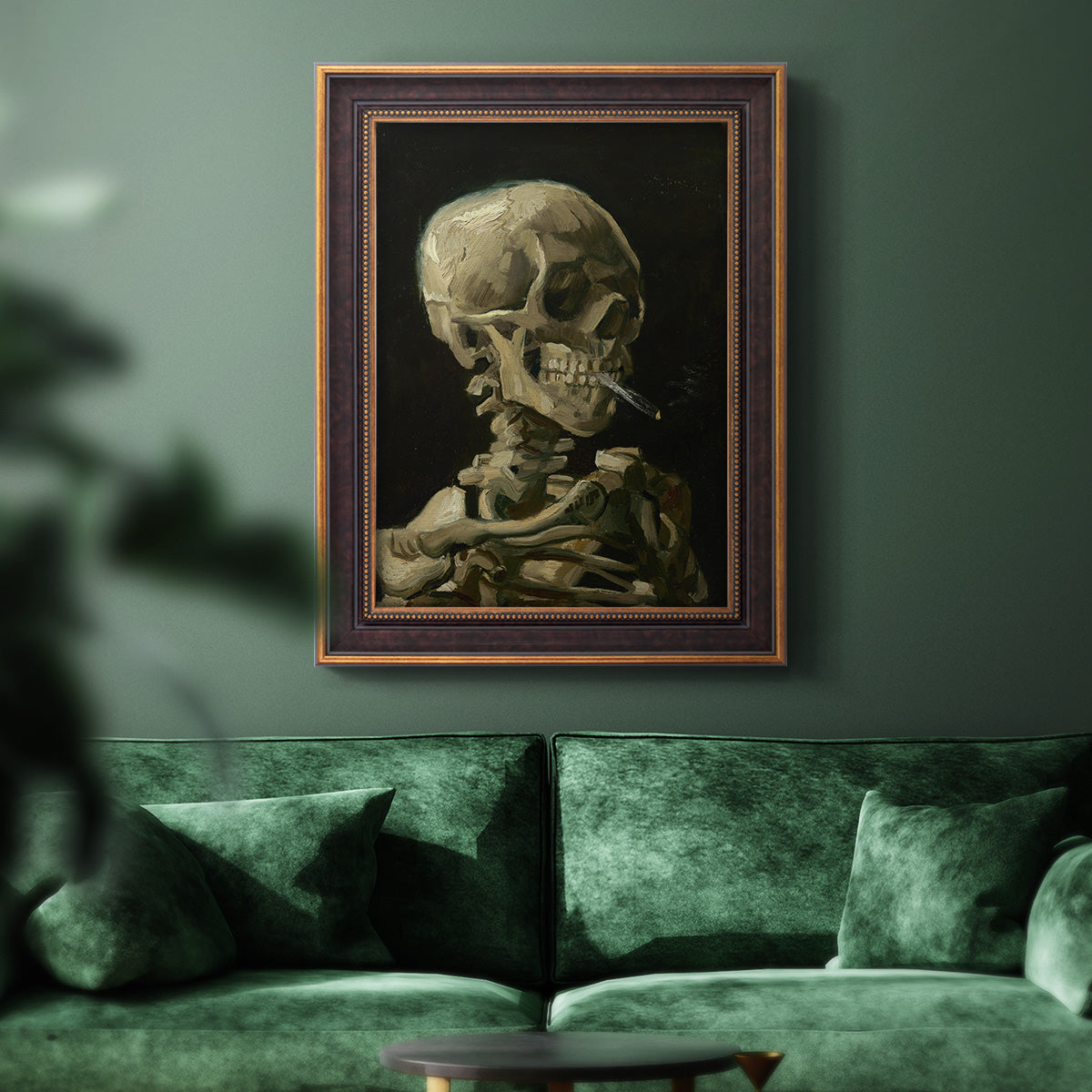 Head of a Skeleton with a Burning Cigarette - Ornate Framed Canvas Print