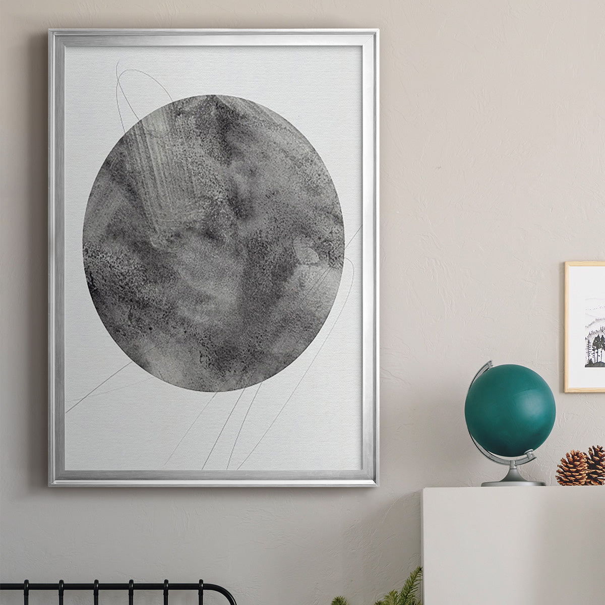 Graphite Moon II - Modern Framed Canvas Print