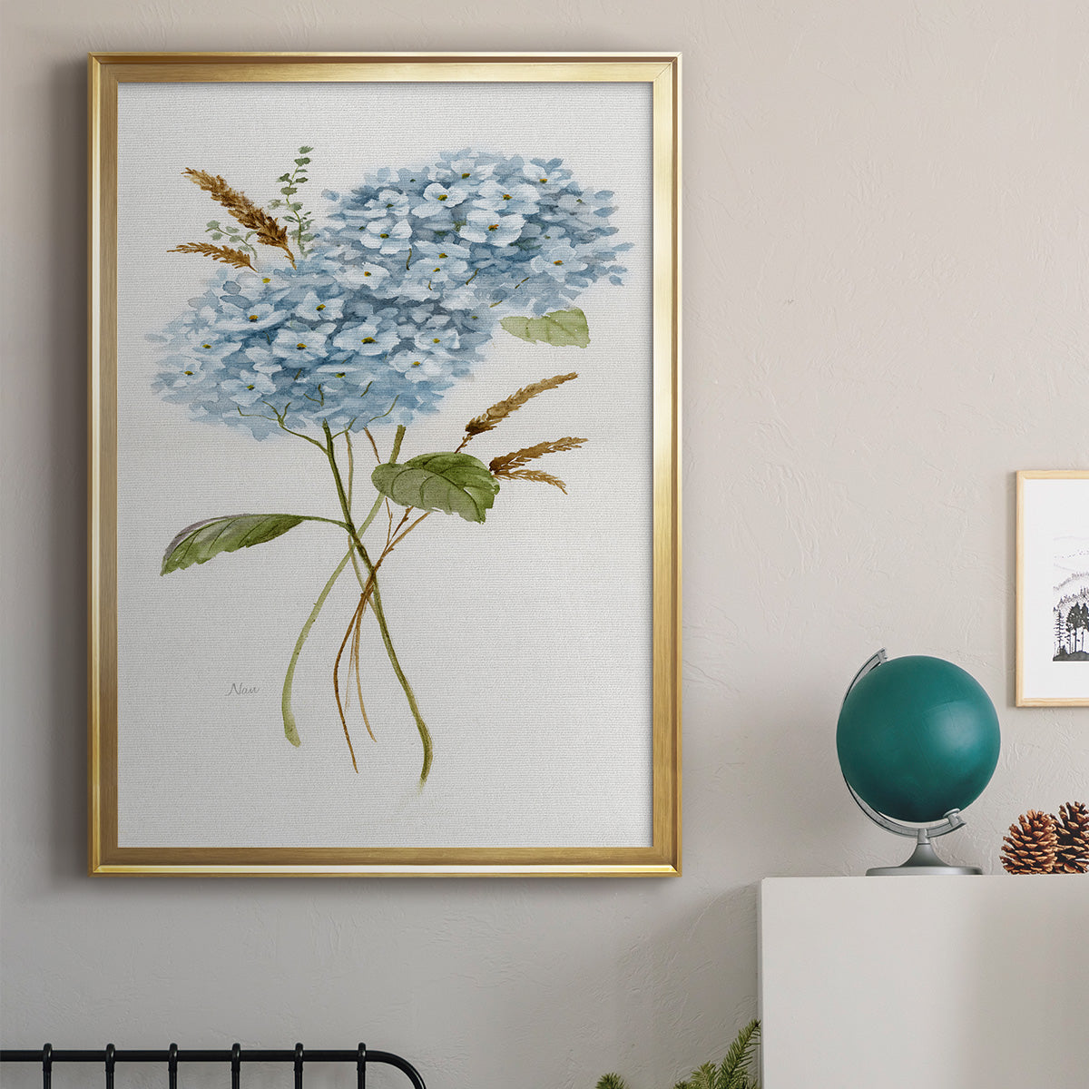 Petite Blue Hydrangea I - Modern Framed Canvas Print