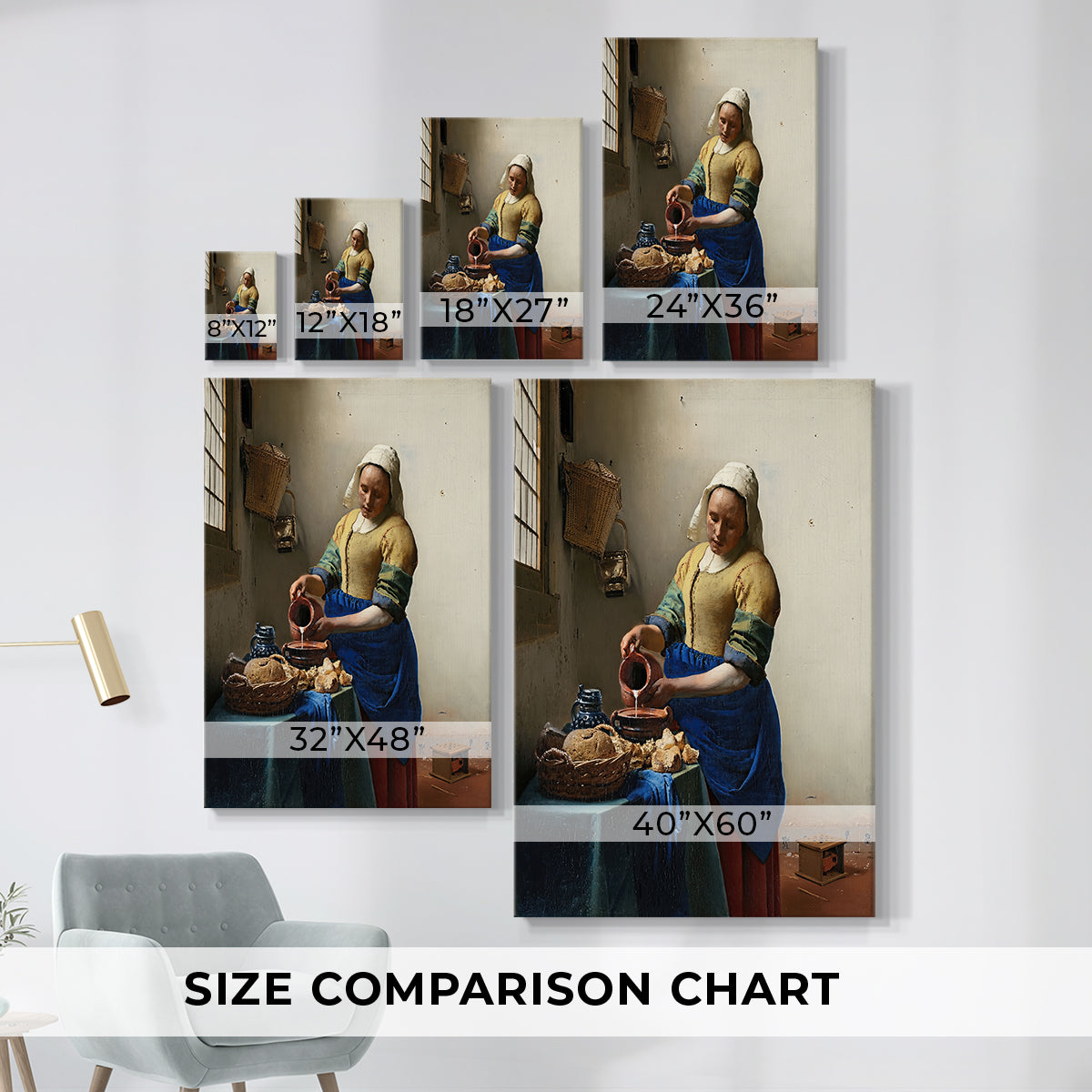 Size comparison chart for canvas art prints, showing multiple size options.