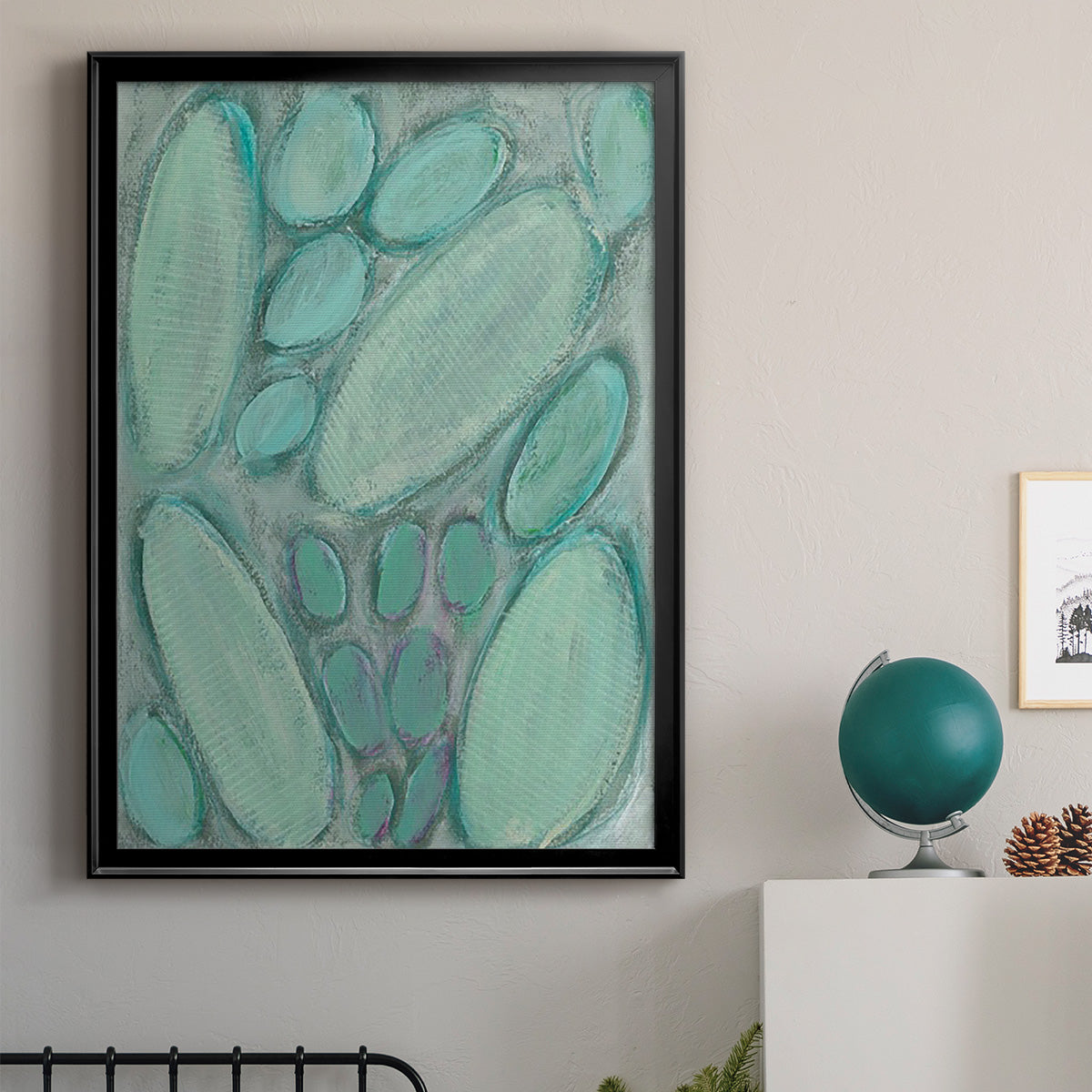 Blue Orbs I - Modern Framed Canvas Print
