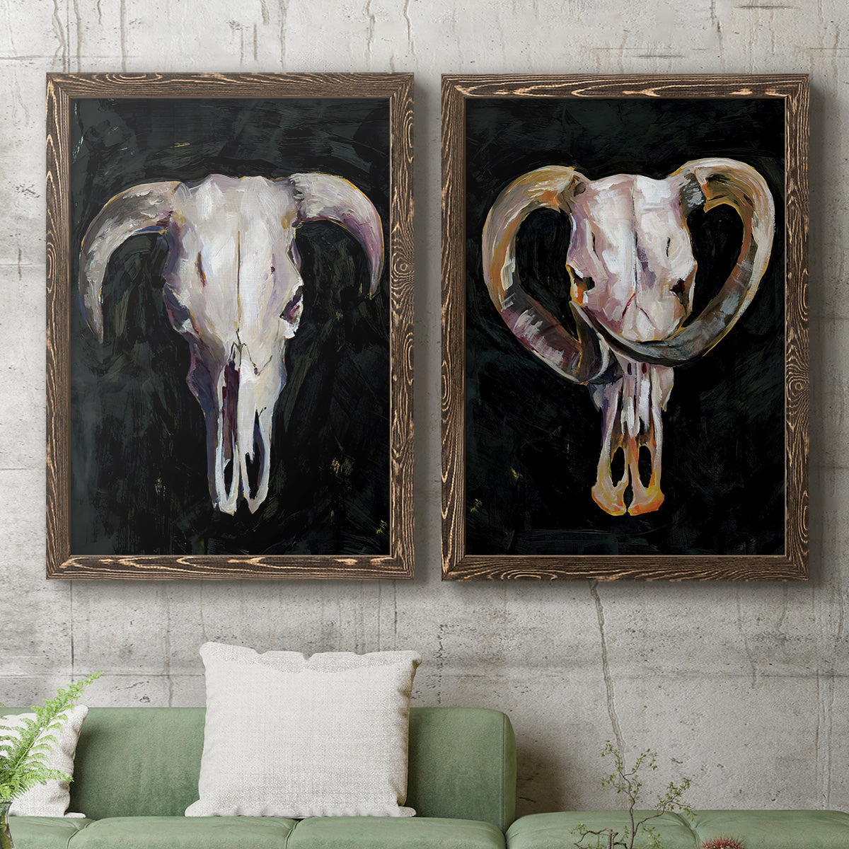 Horned Skull I - Premium Framed Canvas 2 Piece Set - Ready to Hang