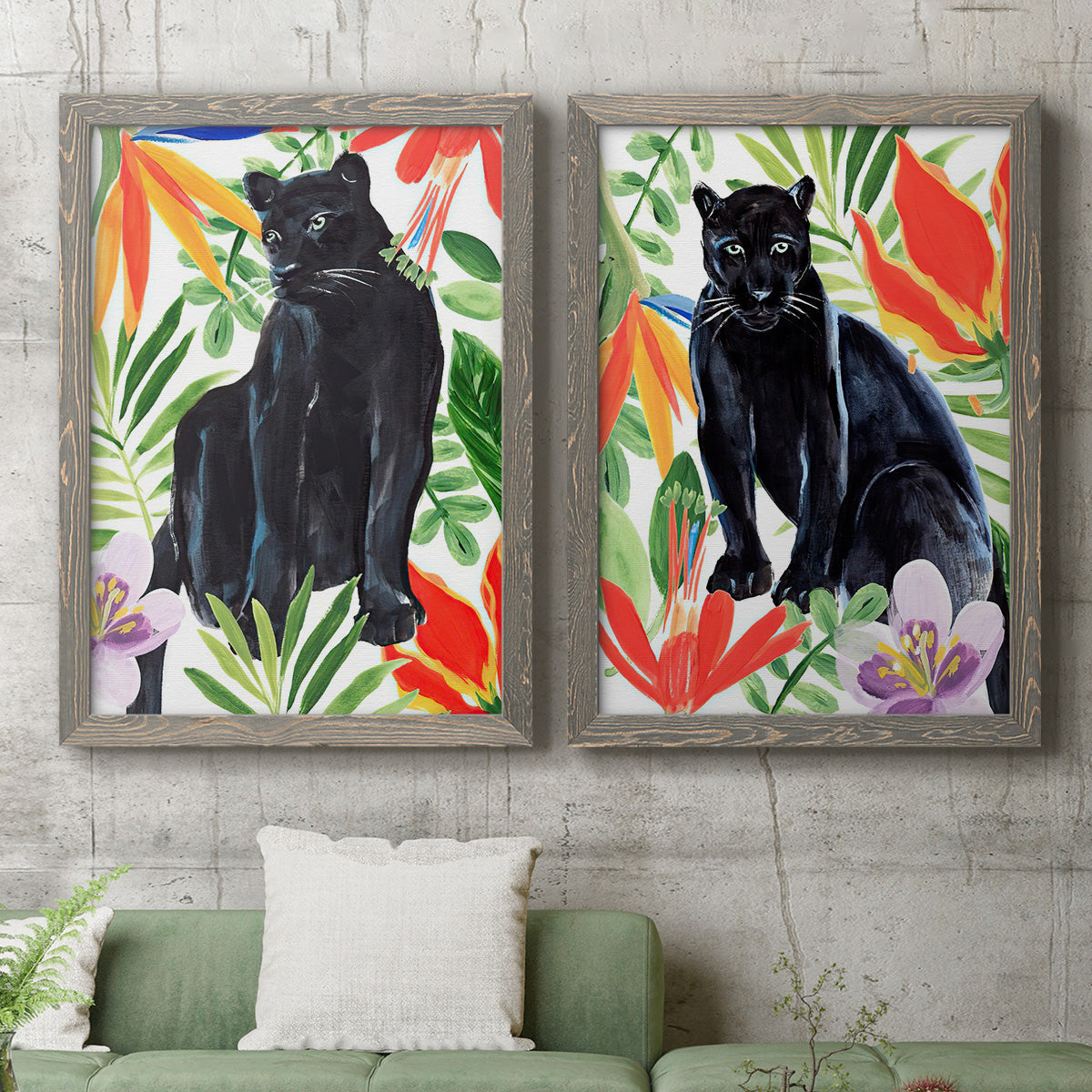 Panther's Paradise I - Premium Framed Canvas 2 Piece Set - Ready to Hang