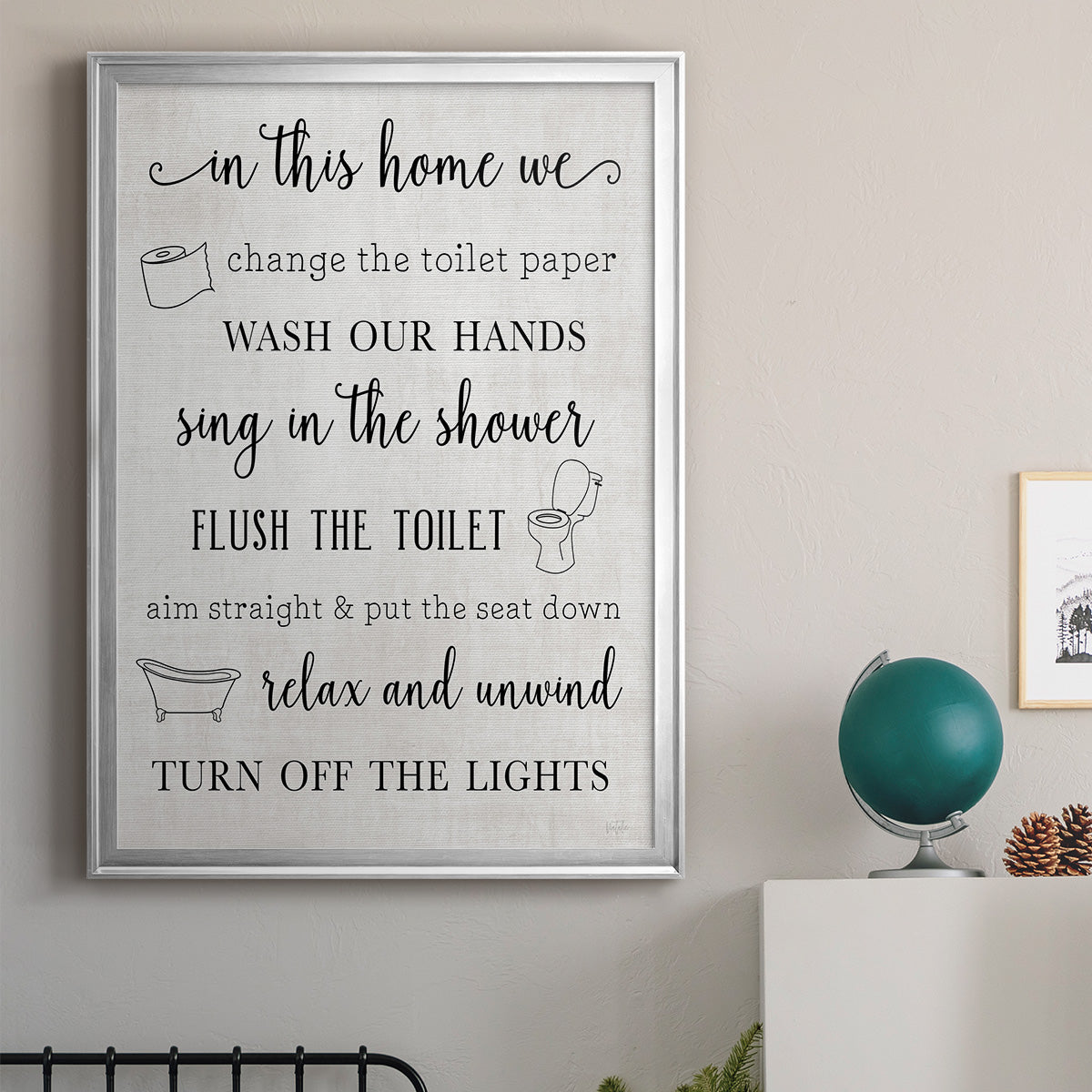 In This Bathroom - Modern Framed Canvas Print
