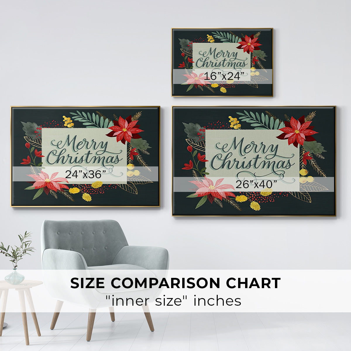 Bright Christmas Night Collection A - Framed Gallery Wrapped Canvas in Floating Frame