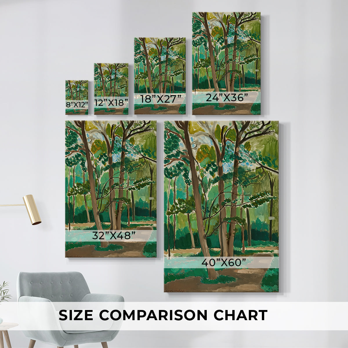 Size comparison chart for canvas art prints, showing multiple size options.