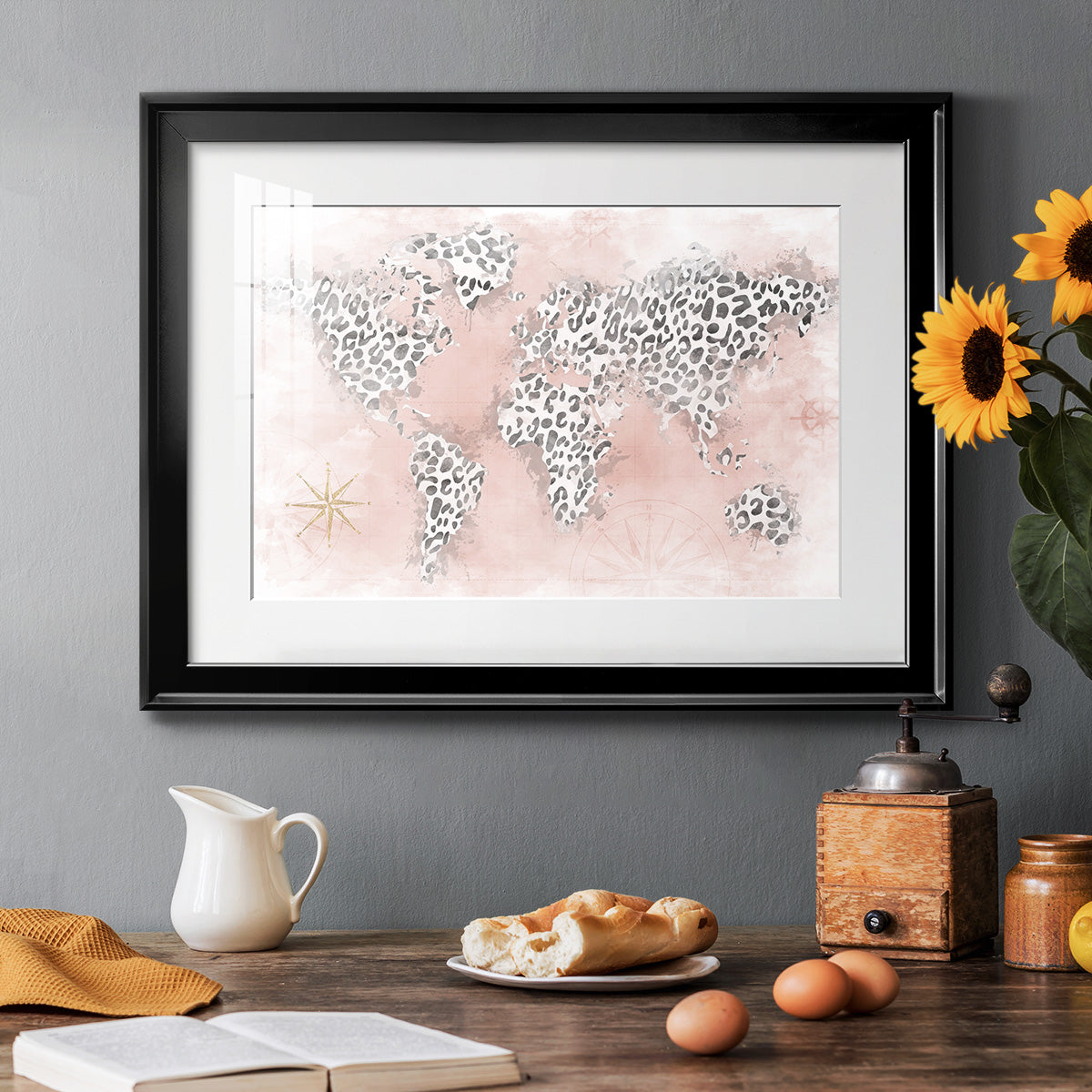 Pink Cheetah Map - Modern Framed Art Print