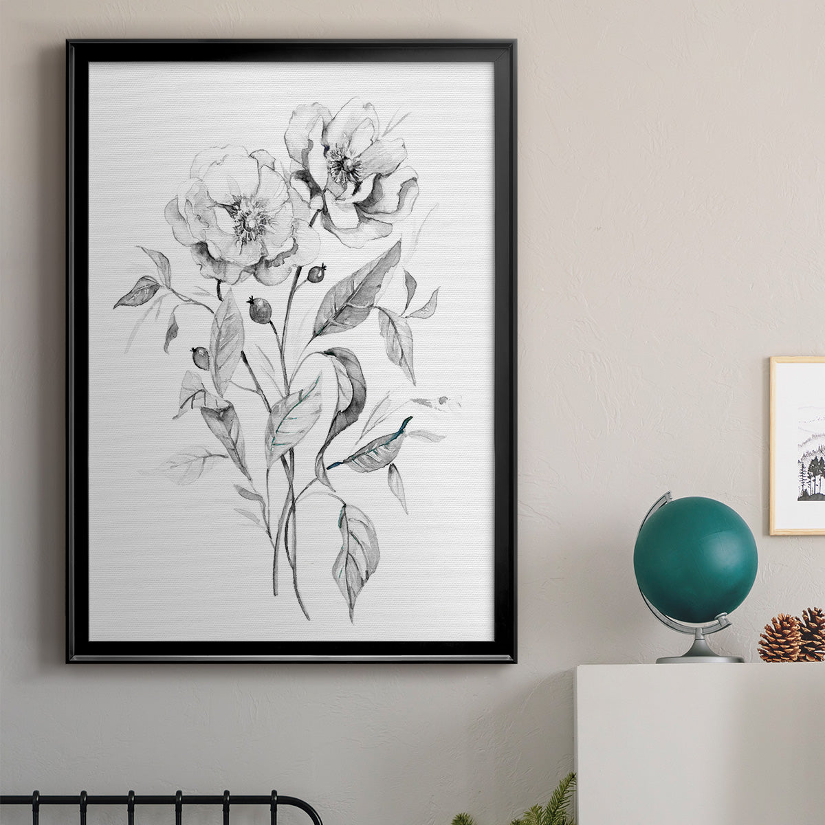 Wild Roses Sketch - Modern Framed Canvas Print