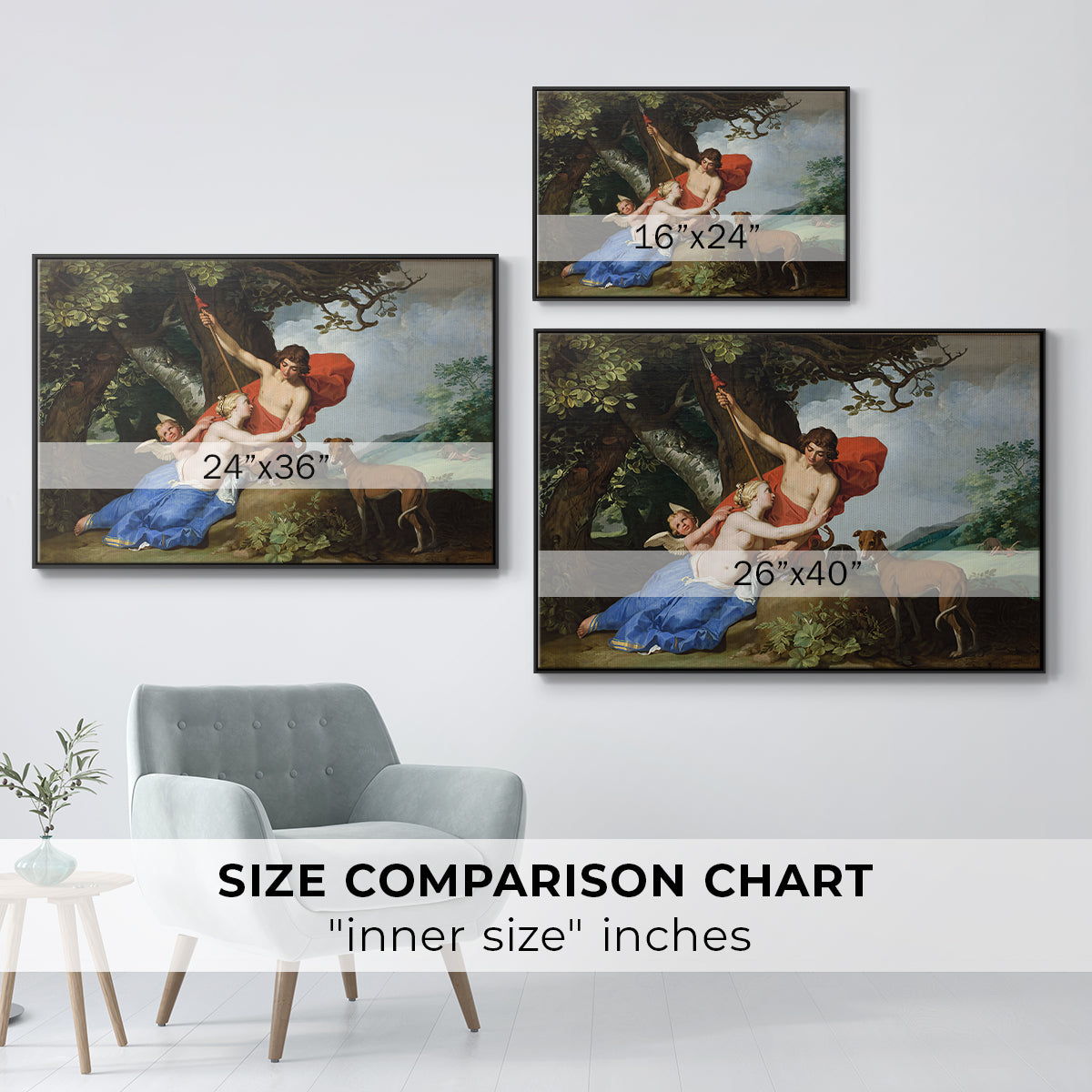 Venus and Adonis, 1632 - Floater Framed Canvas Print
