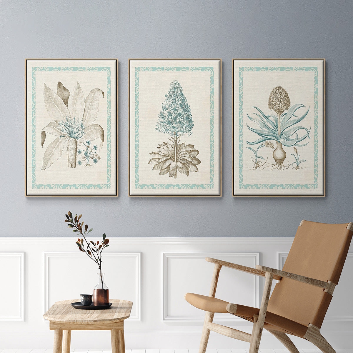 Willow Blue Besler IV - Framed Premium Gallery Wrapped Canvas L Frame 3 Piece Set - Ready to Hang