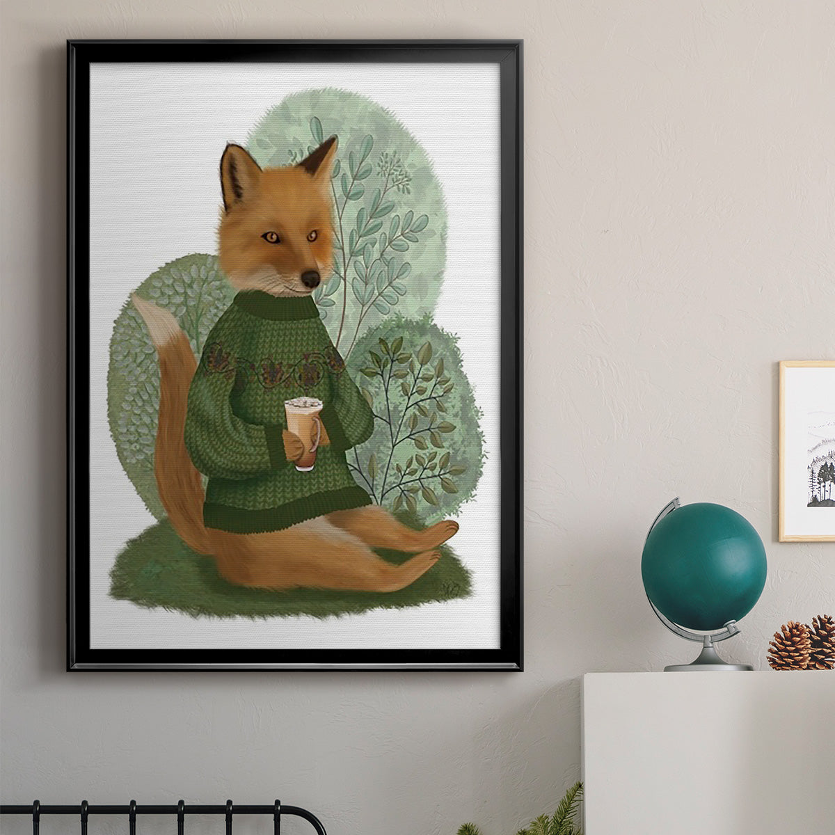 Latte Fox in Sweater - Modern Framed Canvas Print