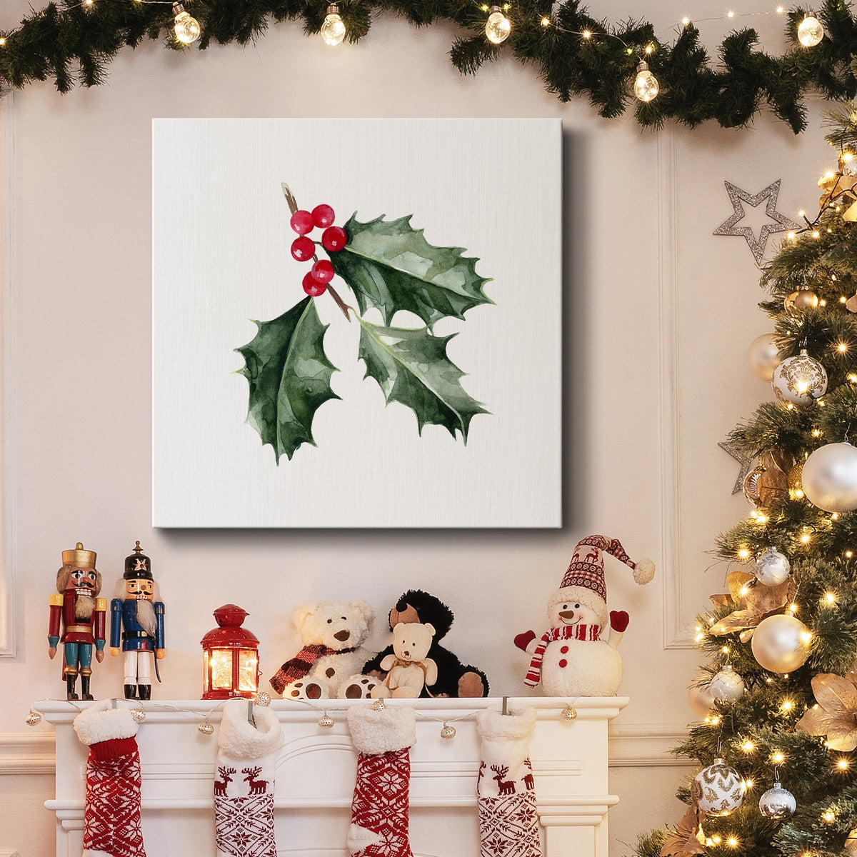 Christmas Holly I-Premium Gallery Wrapped Canvas - Ready to Hang