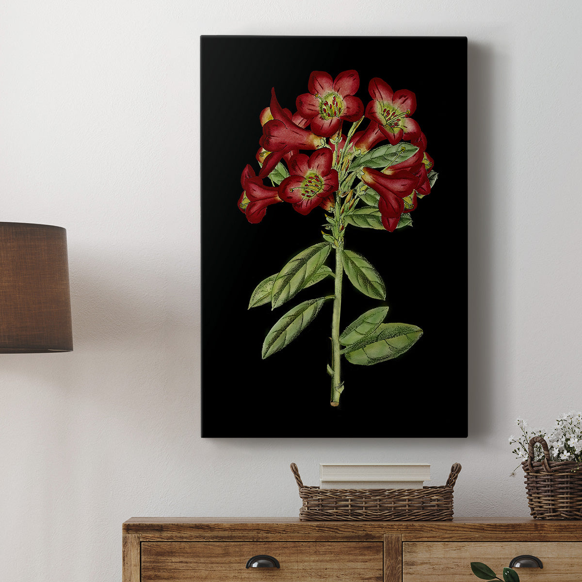 Crimson Flowers on Black (A) IV - Canvas Art Print