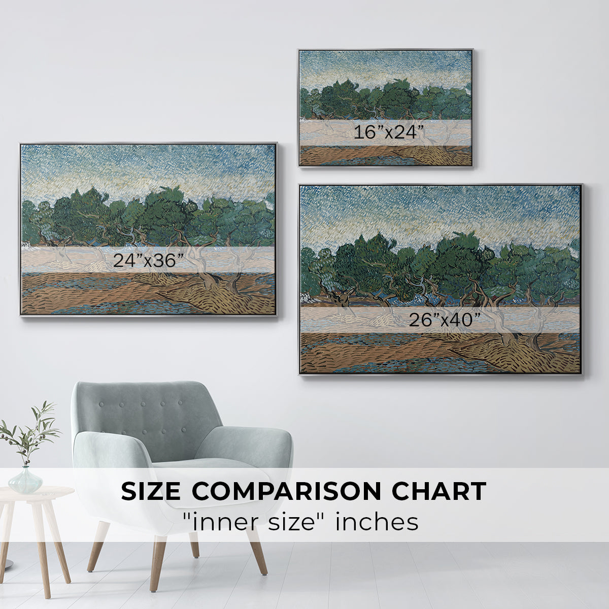 Olive Trees, 1889 - Floater Framed Canvas Print