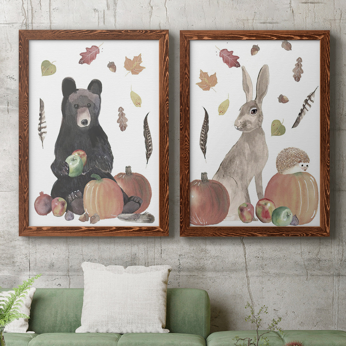 Cute Autumn Forest I - Premium Framed Canvas 2 Piece Set - Ready to Hang