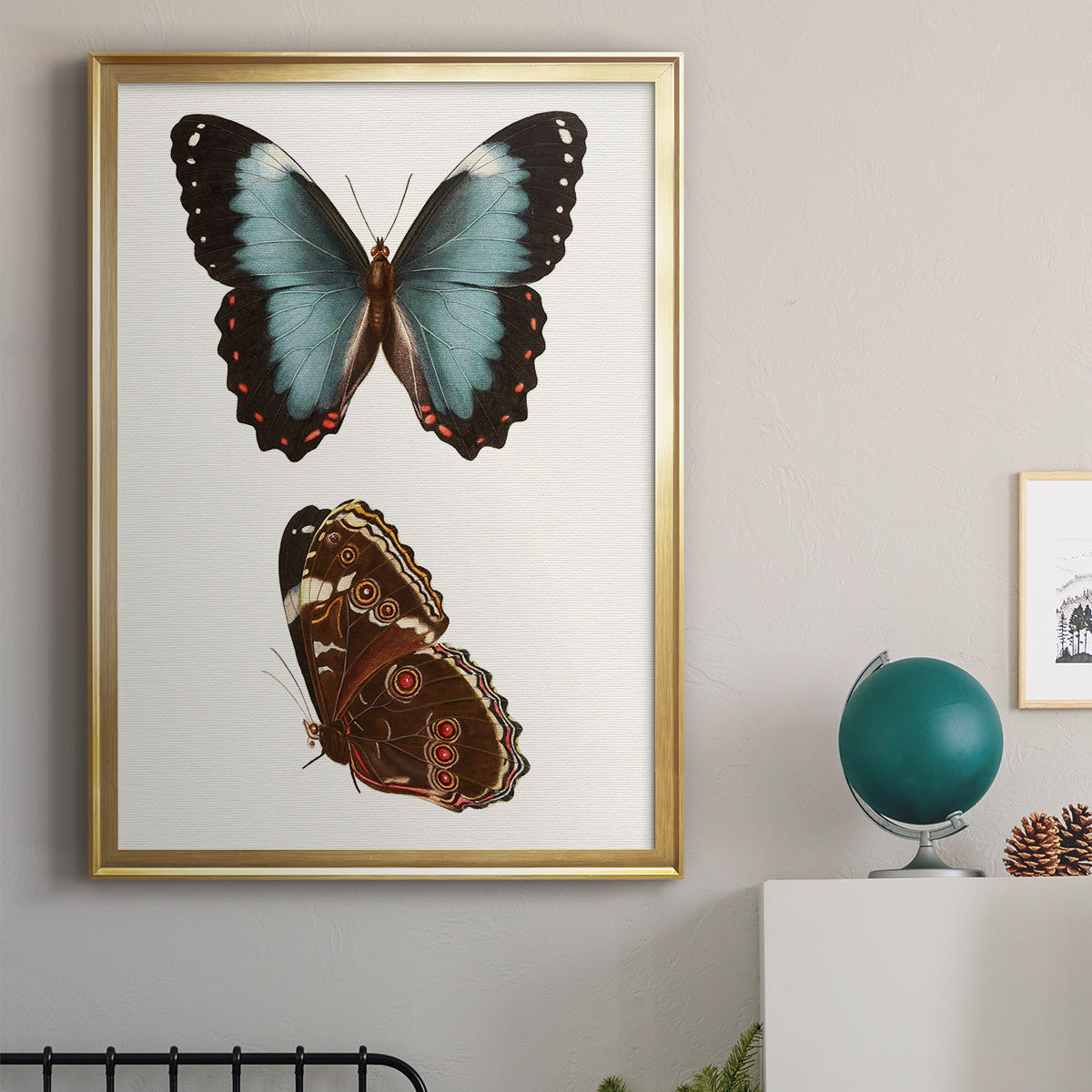 Antique Blue Butterflies IV - Modern Framed Canvas Print