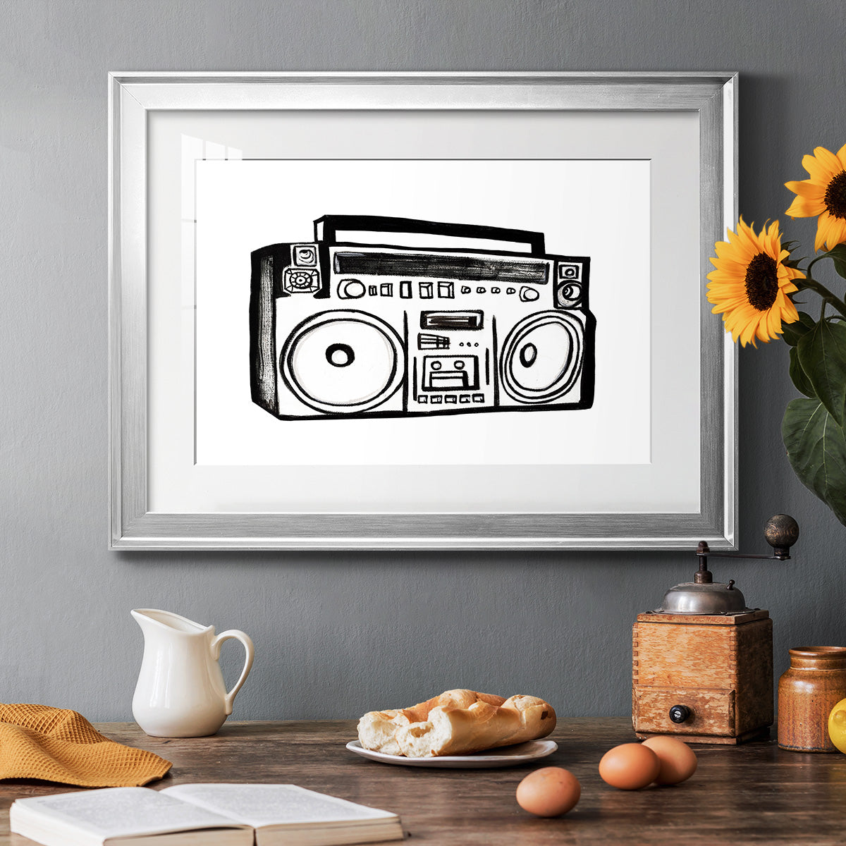 Boombox Sketch Premium Framed Print - Ready to Hang