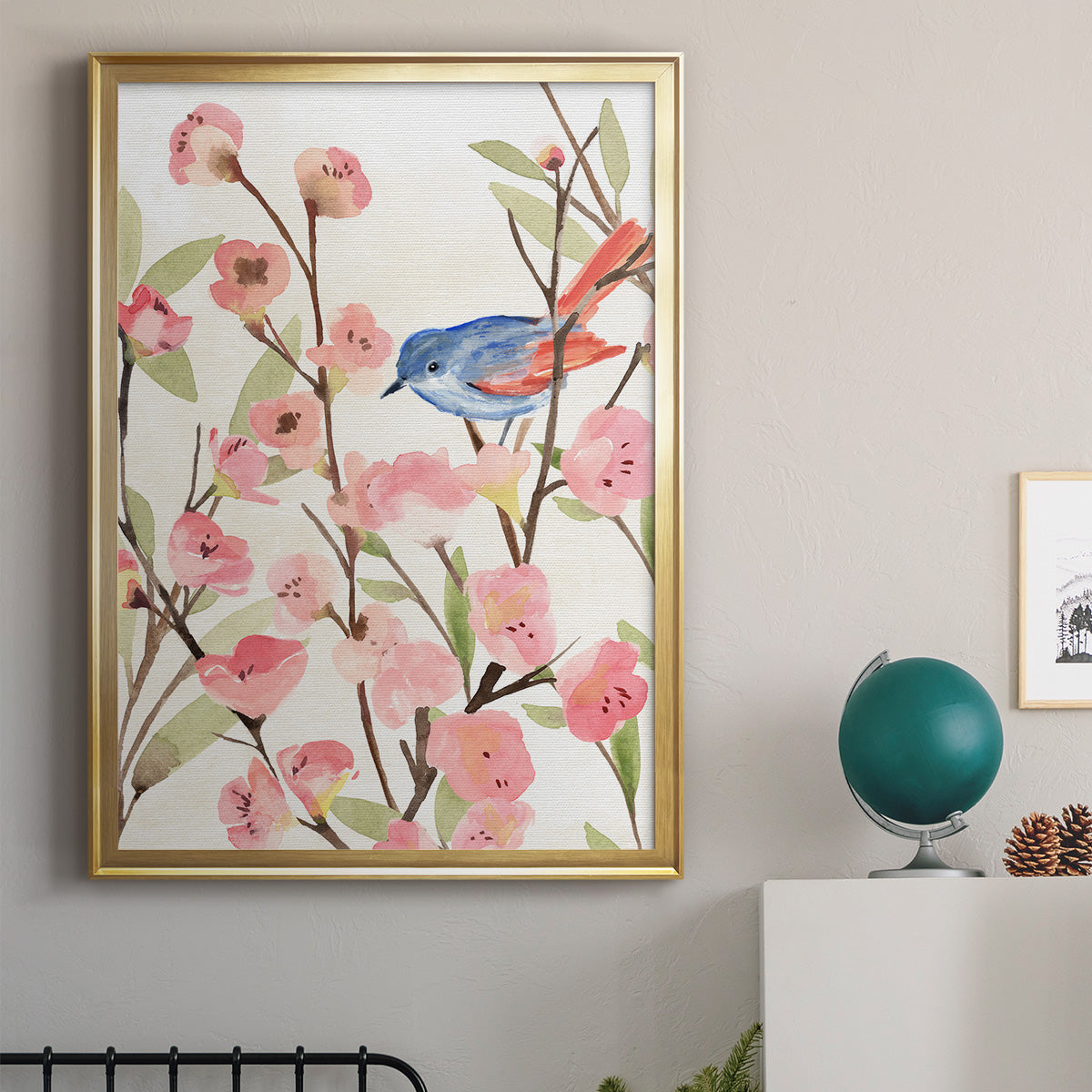 Cherry Blossom Perch II - Modern Framed Canvas Print