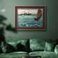 Impressionist naval seascape with the Kearsarge by Édouard Manet in an ornate bronzed mahogany wood frame displayed in a dark-toned interior setting.