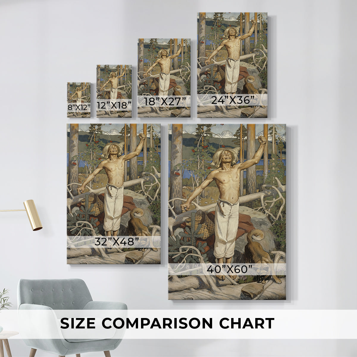 Size comparison chart for canvas art prints, showing multiple size options.