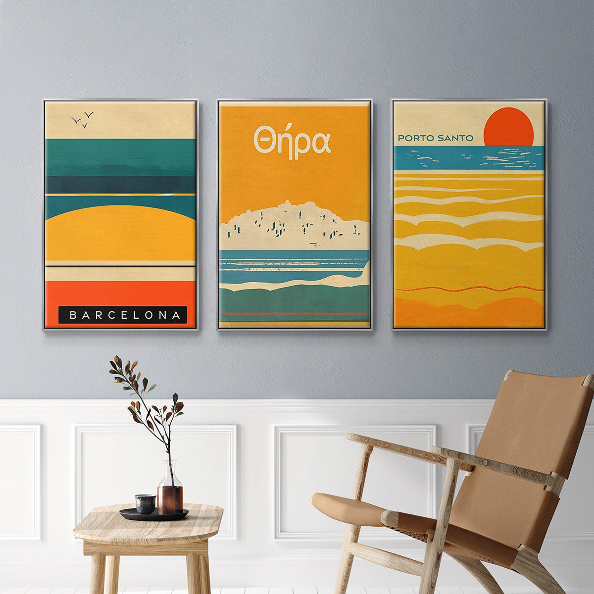 Summer Abroad I - Framed Premium Gallery Wrapped Canvas L Frame 3 Piece Set - Ready to Hang