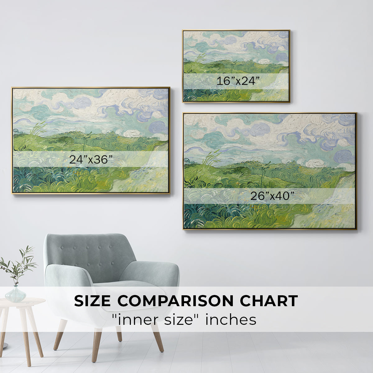 Green Wheat Field, Auvers, 1890 - Floater Framed Canvas Print